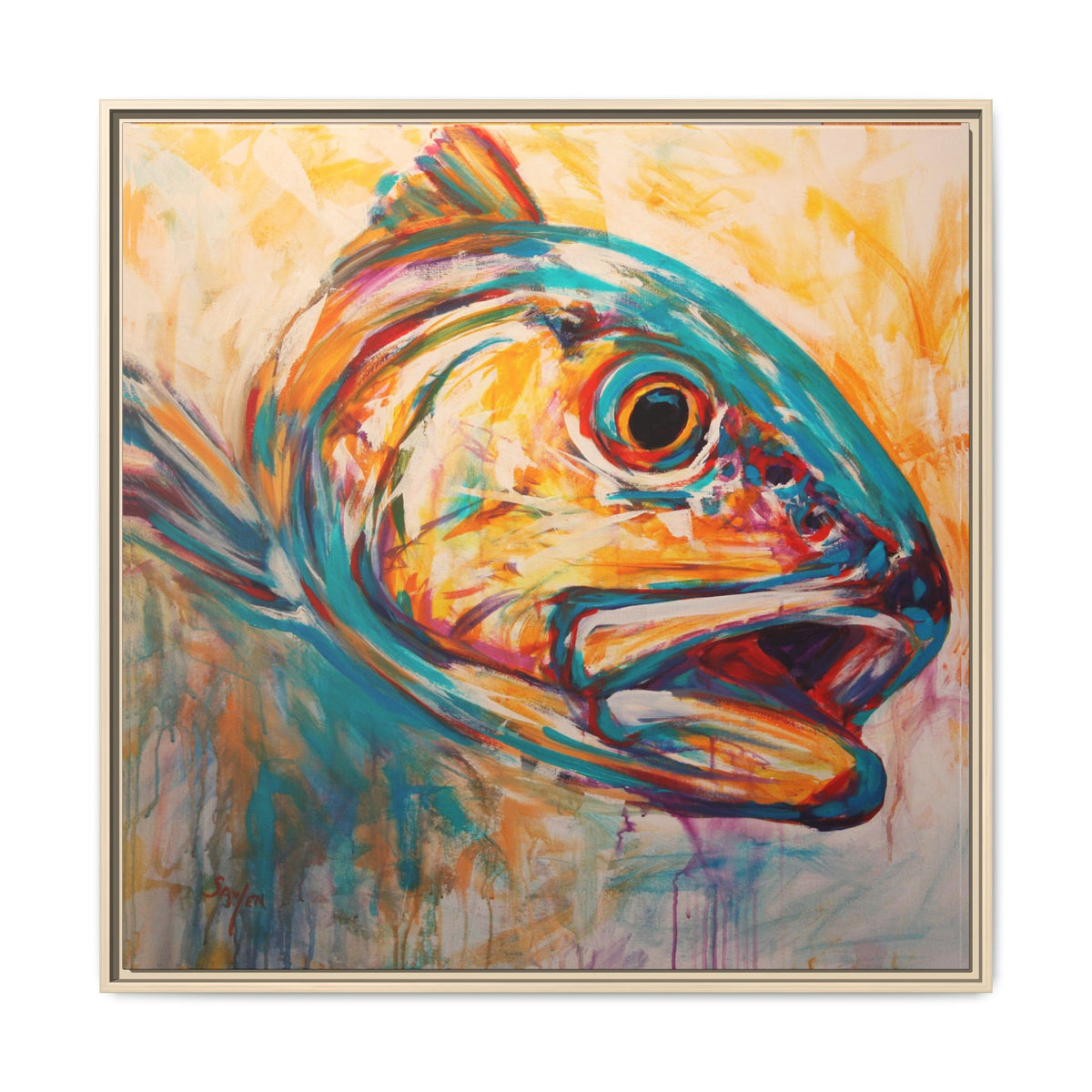 Expressionist Redfish canvas print — red drum fishing art gift for inshore anglers