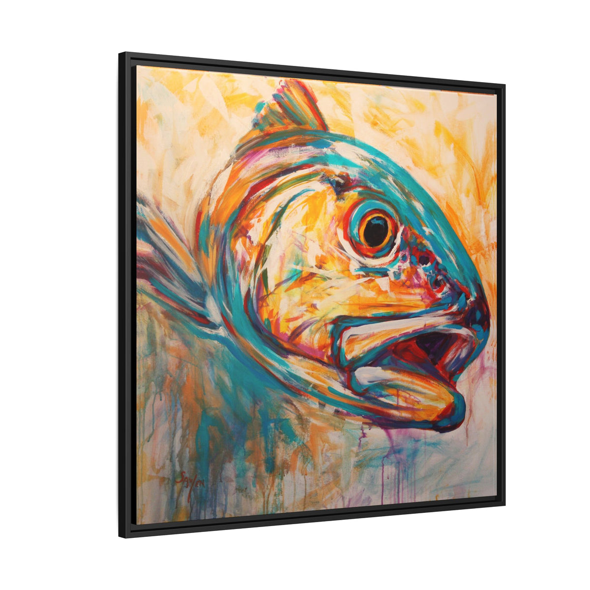 Framed redfish painting print, coastal Lowcountry fishing wall art by Love My Oceans