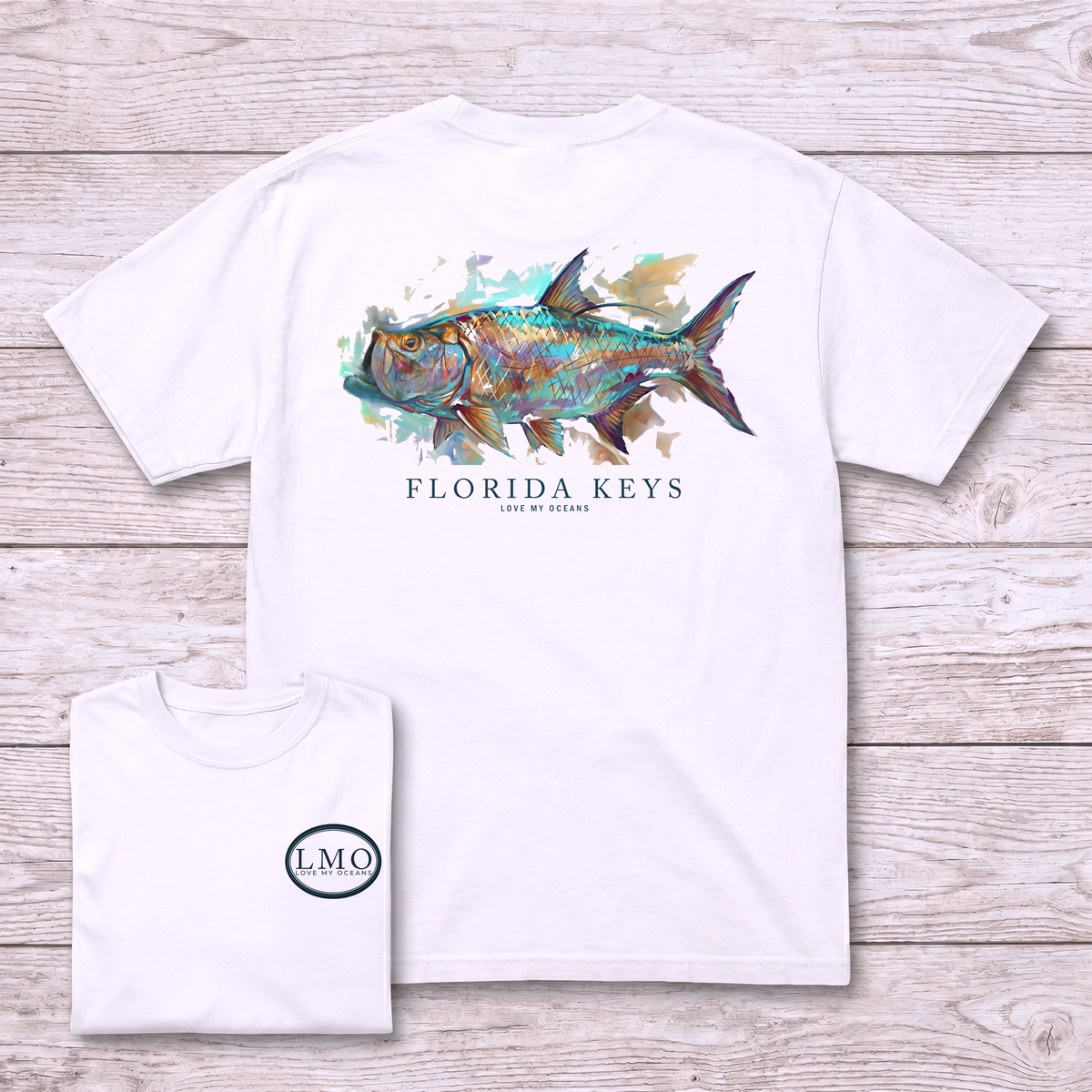 Florida Keys Tarpon Tee with tarpon back print — Keys fishing shirt, Love My Oceans
