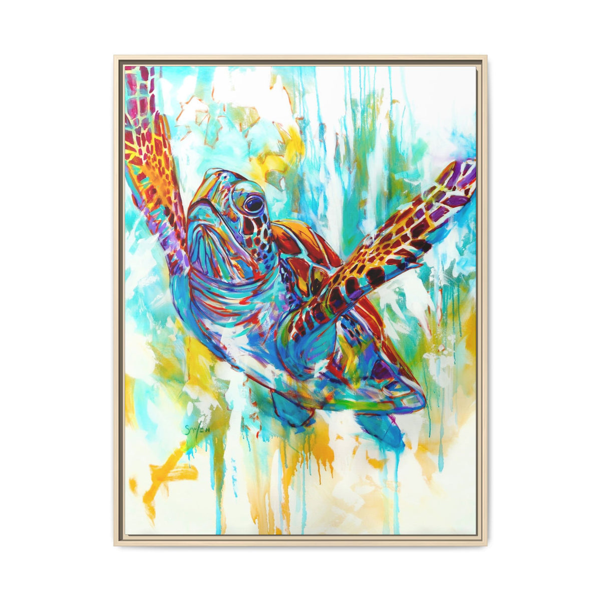 Freedom expressionist sea turtle canvas print — marine wildlife art by Love My Oceans