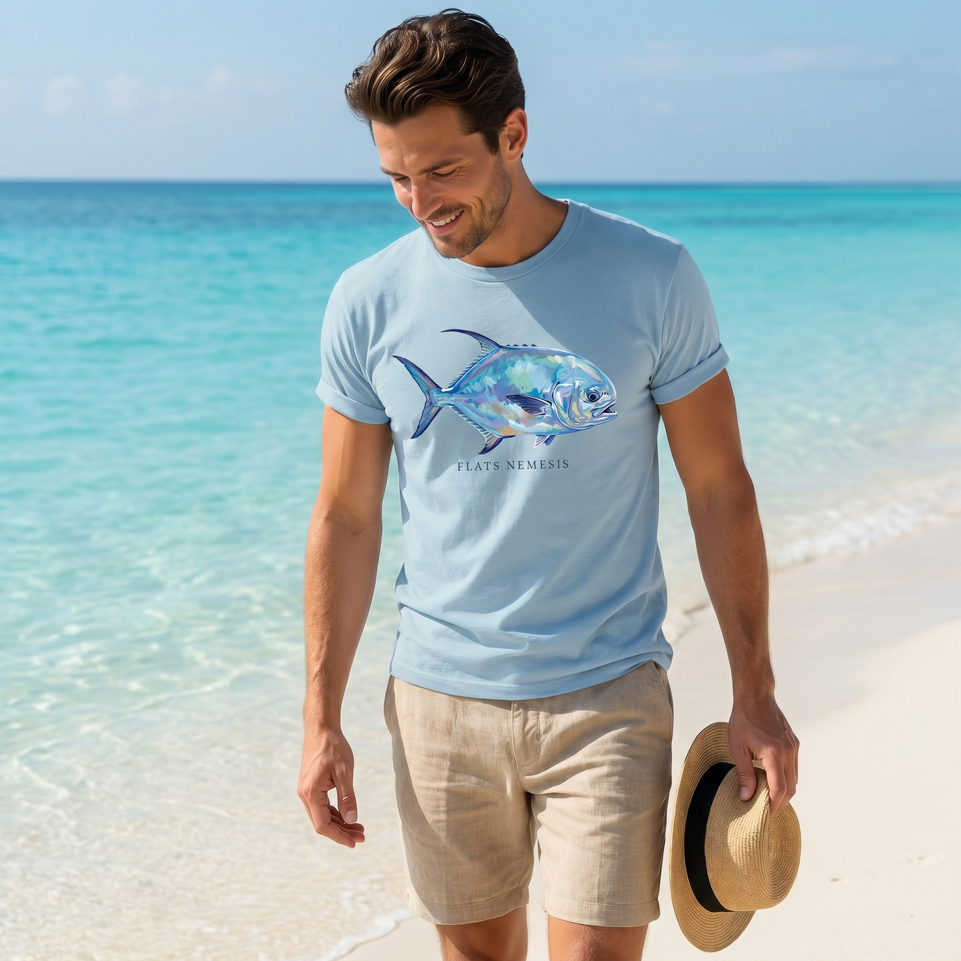 Flats Nemesis Permit Fish Tee — permit fly fishing shirt, flats angler apparel, Love My Oceans