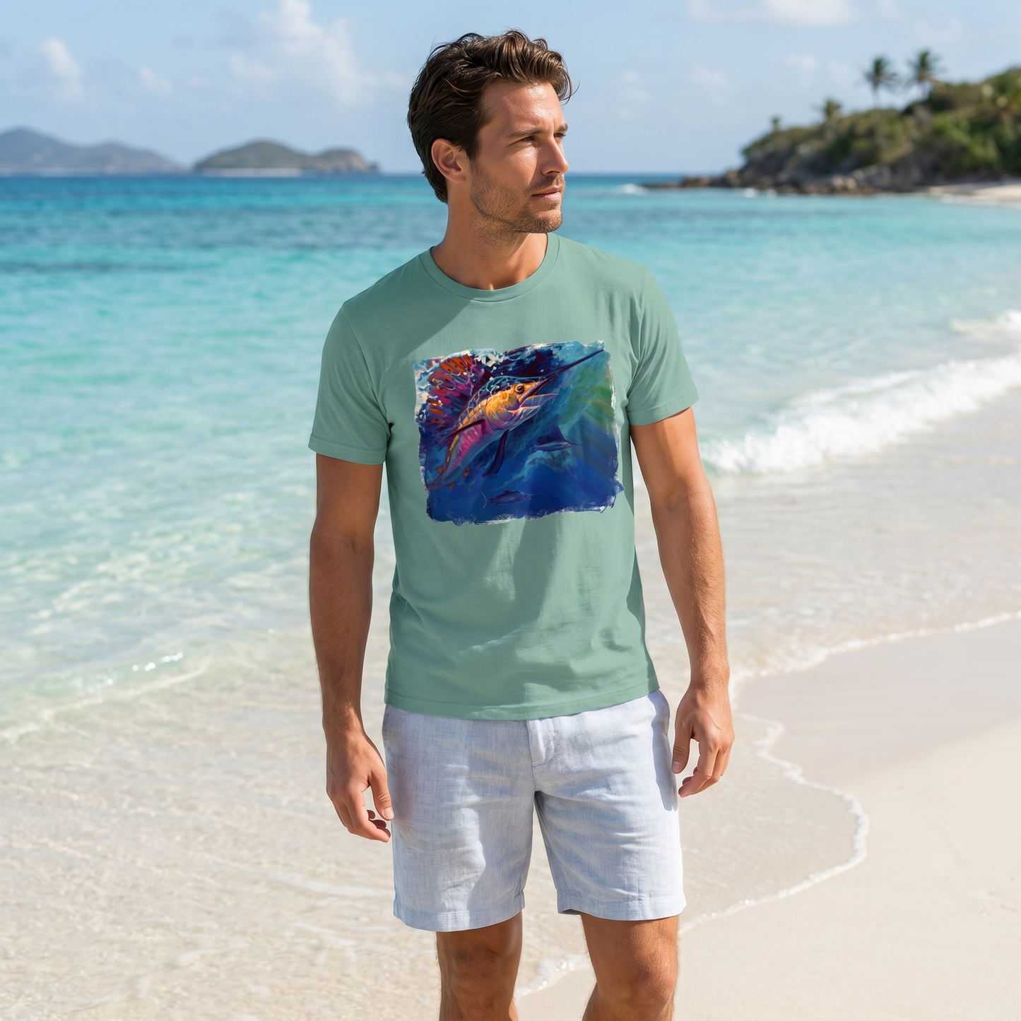 Full Sail Sailfish Art Tee — sailfish fishing shirt, offshore apparel, Love My Oceans