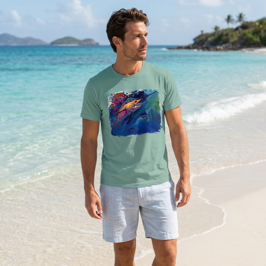 Full Sail Sailfish Art Tee — sailfish fishing shirt, offshore apparel, Love My Oceans