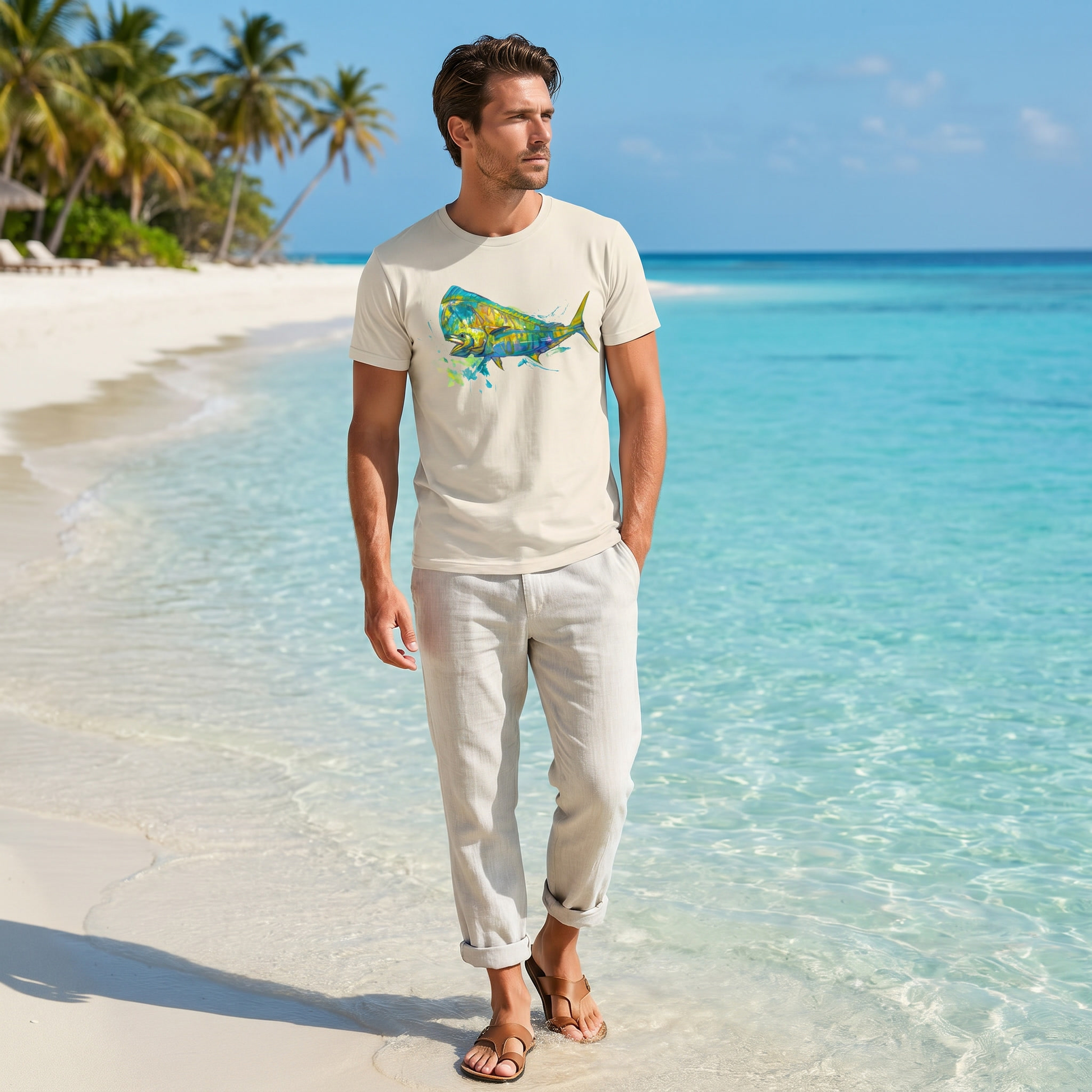 Bluewater Gold Mahi Art Tee — mahi-mahi fishing shirt, offshore fishing apparel, Love My Oceans