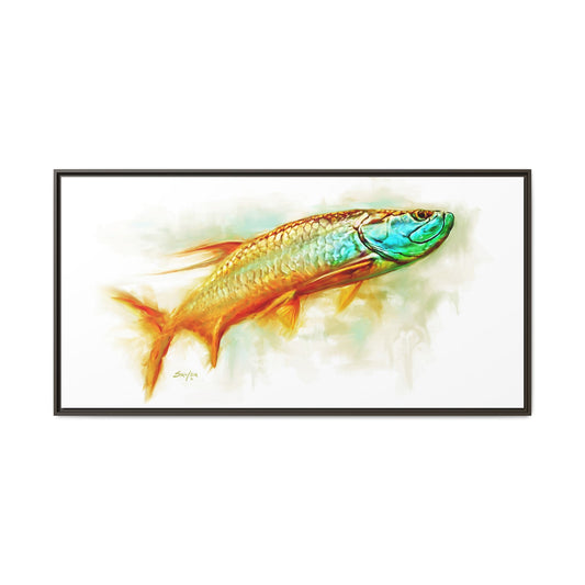 Hunting Tarpon framed canvas art print by Mike Savlen — Silver King in orange, gold and turquoise