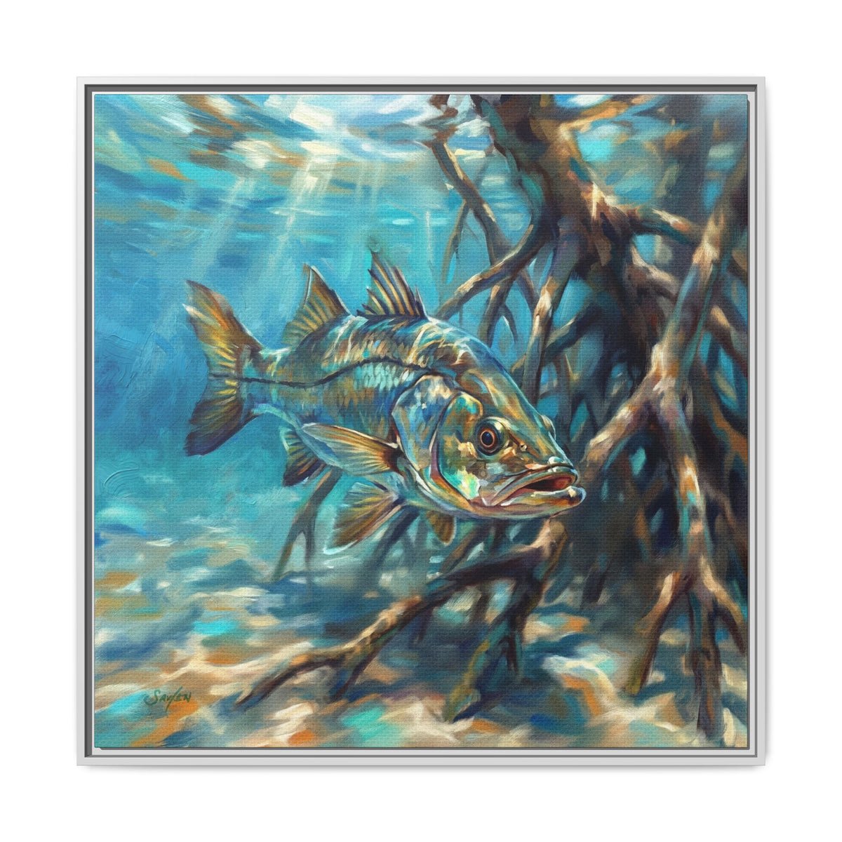 In the Shadows snook framed canvas art print by Mike Savlen