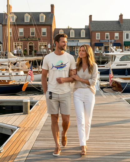 Ocean Soul Blue Marlin Tee — lifestyle photo, blue marlin offshore fishing shirt, Love My Oceans