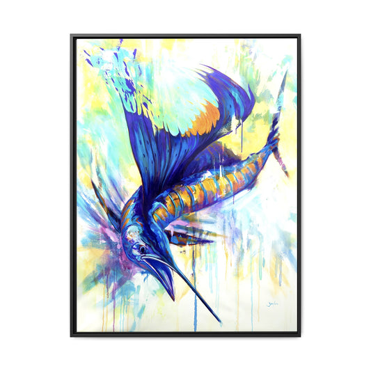 Pelagic Dragon — Expressionist Sailfish Framed Art Print by Mike Savlen