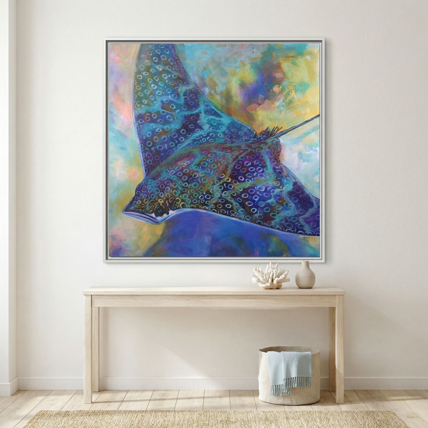Eagle Ray painting by Mike Savlen — ocean wildlife framed canvas print, marine life wall art, Love My Oceans