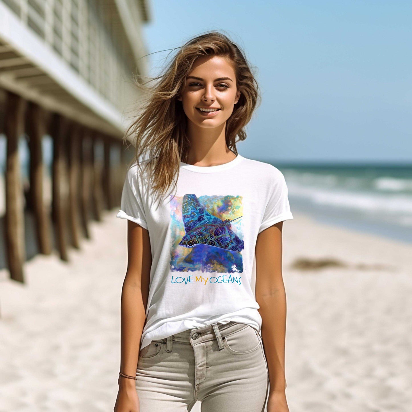 Spotted Eagle Ray Tee | T shirt | Colorful Beachwear | Ocean Life - Love My Oceans T-Shirt