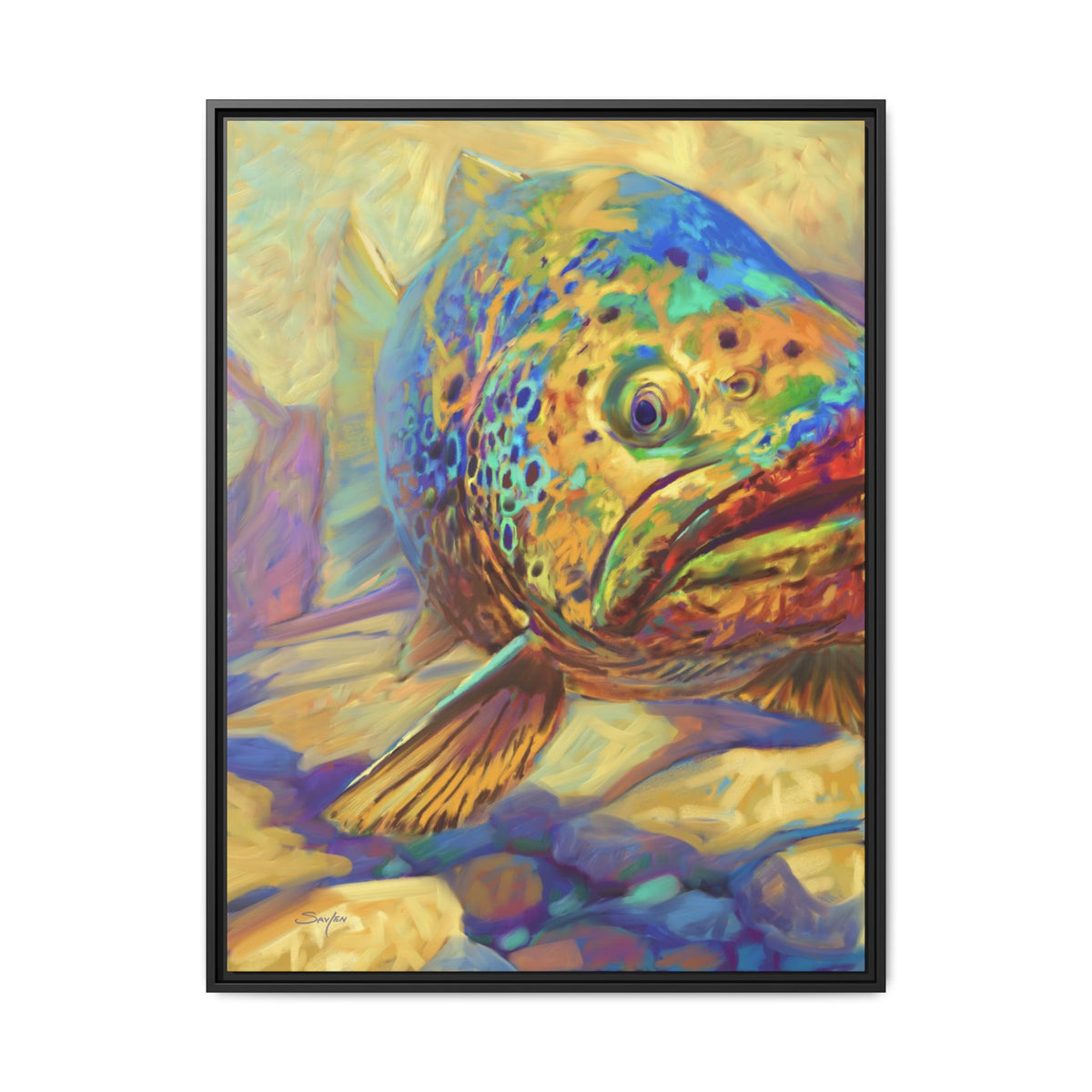 Walter's Pool brown trout framed canvas art print by Mike Savlen